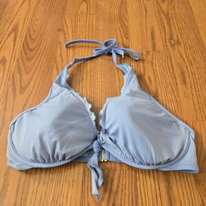 Victorias Secret Ruffle Bikini Halter Top Blue Swimsuit VS Swim Bathing Suit 36D
